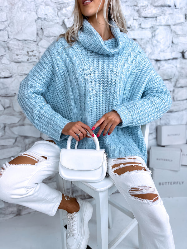 Vilnas džemperis ar pagarinātu aizmuguri - BABY BLUE
